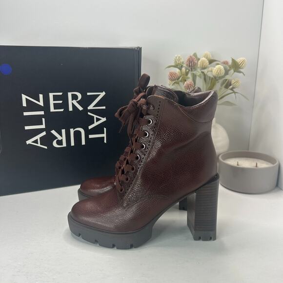 Naturalizer Prewitt Platform Chunky Heel Leather Boot Amber Brown Women's 6M NWB - Picture 1 of 10